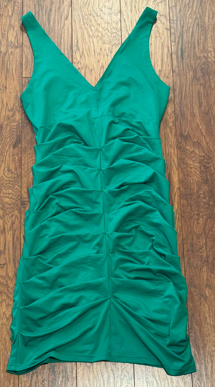 Hot Delicious Green Ruched Cocktail Dress V-Neck Bodycon - Women's Size Large